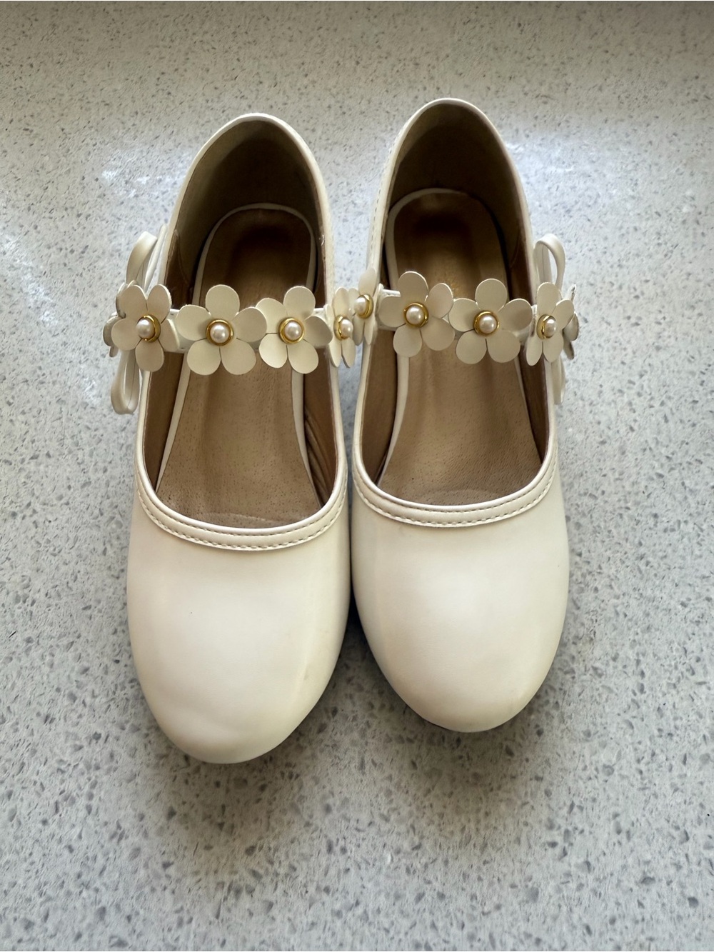 Girls Cream Floral Mary Jane Kids Shoes